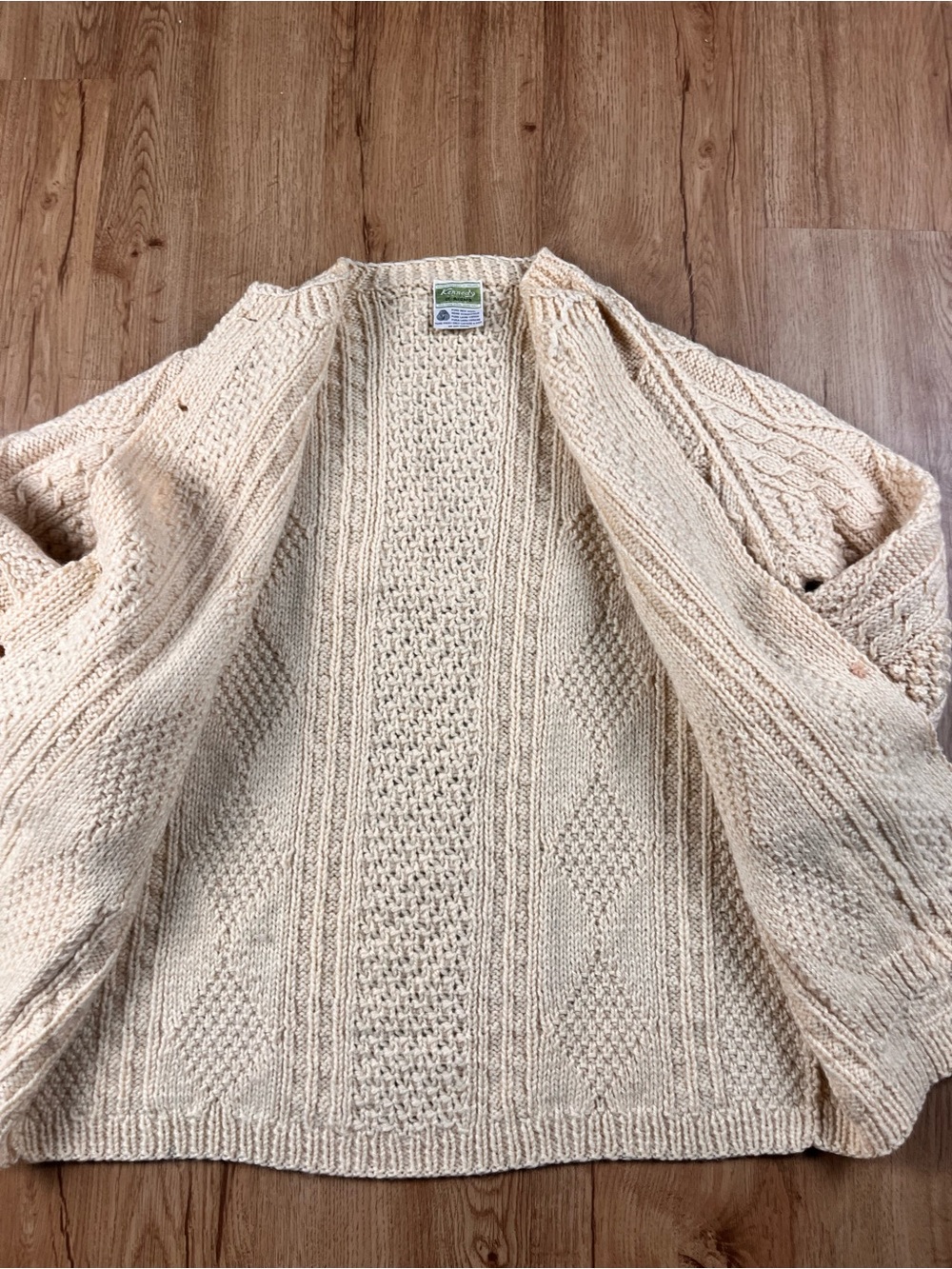 Kennedy of Ardara Irish Aran Cardigan 100% Pure Wool Cable Knit Cream Sweater - Picture 6 of 11